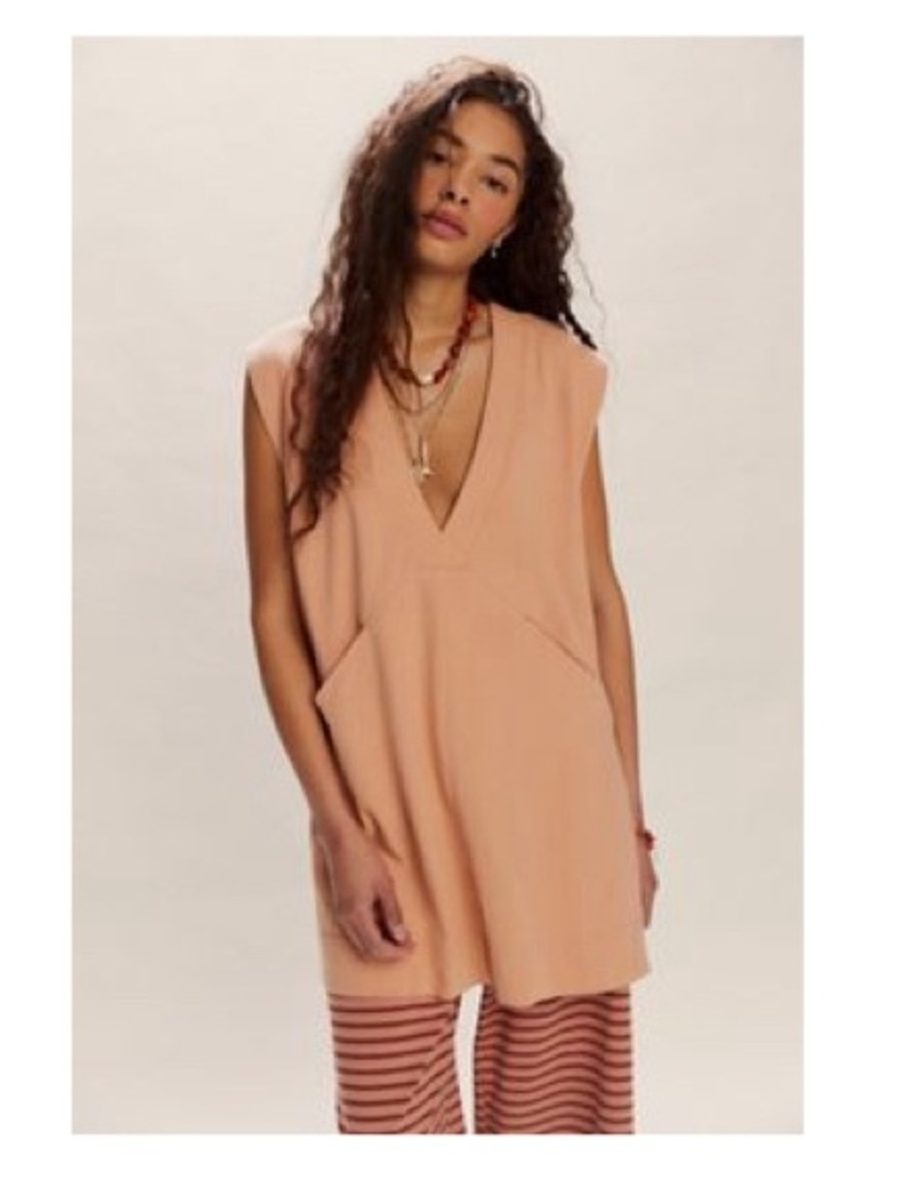 Sleeveless V-Neck Tunic Top in Dusty Peach